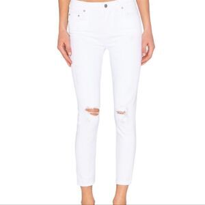 Citizens of Humanity Rocket Crop White Denim Distressed Skinny Jeans